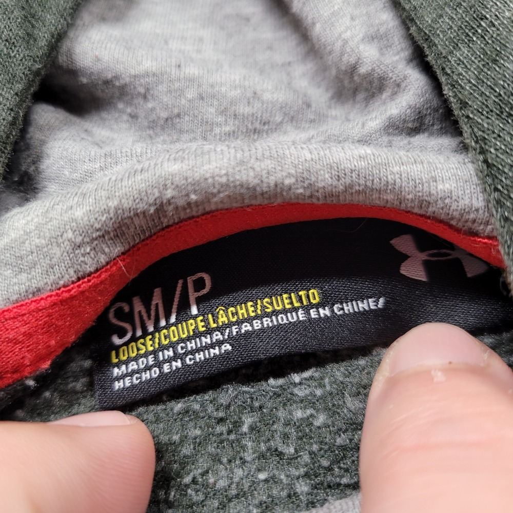 Under Armour Hoodie Mens Small Grey Green Big Logo Pullover Sweatshirt Outdoors - Picture 4 of 11